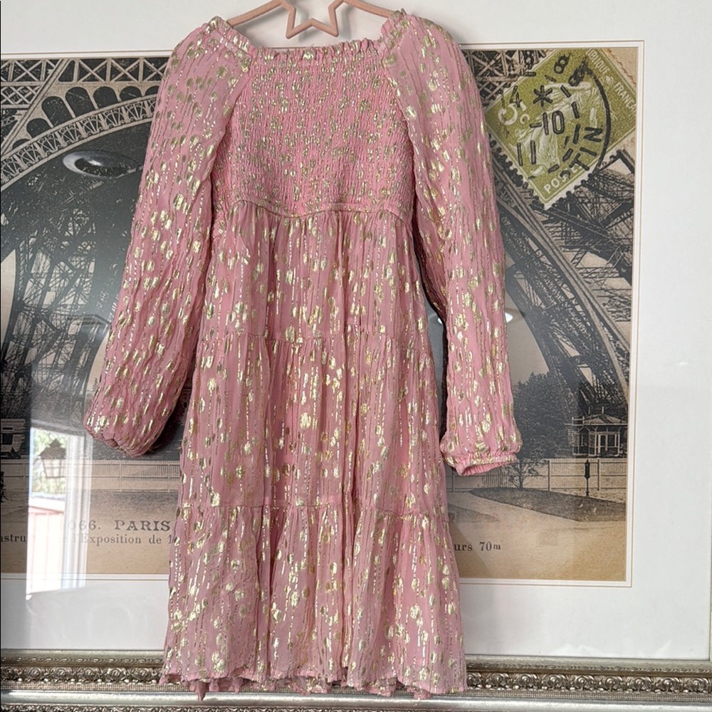 Pink Long Sleeve Scoop Neck Formal Sundress